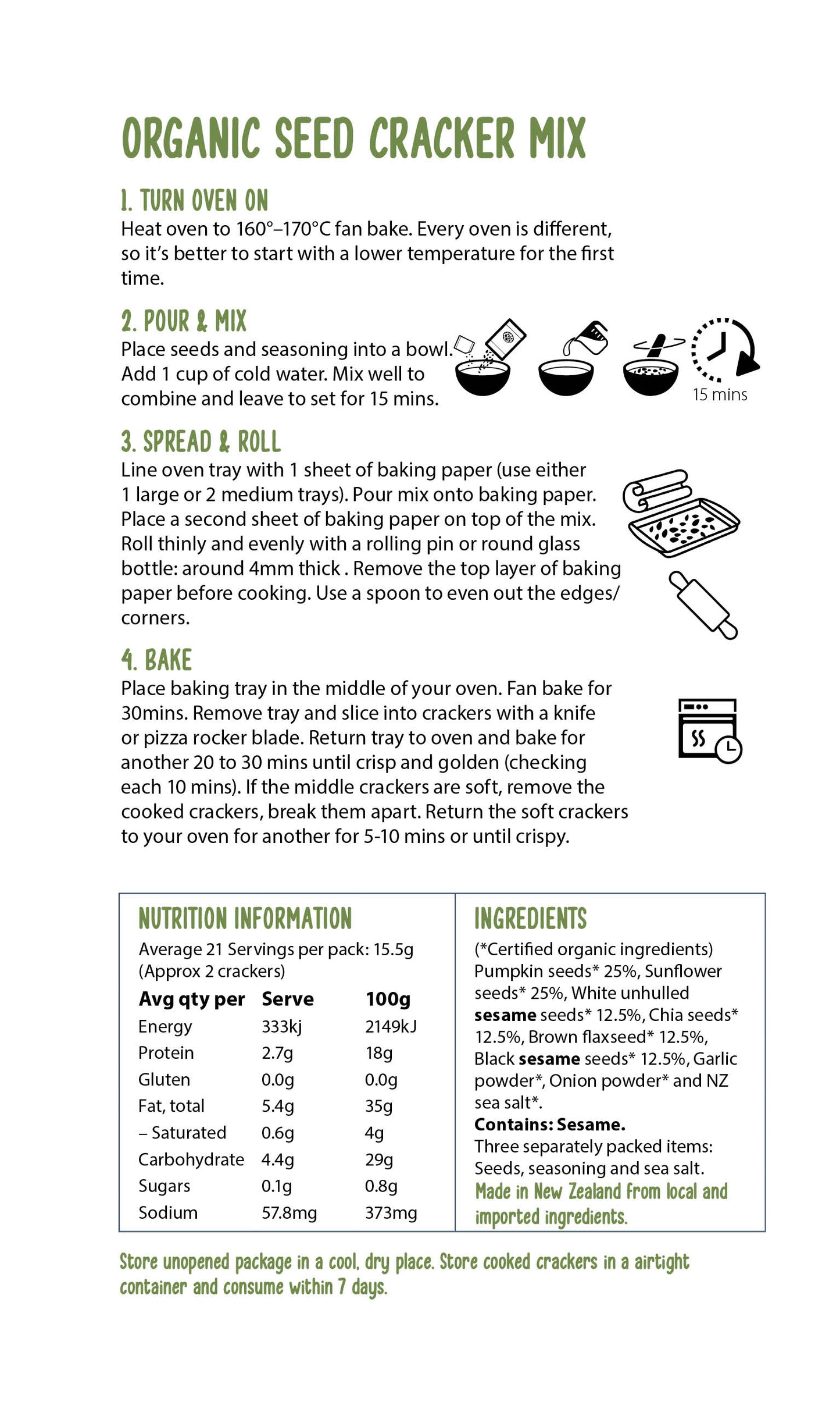 Organic Six Seed Cracker Mix - Garlic & Onion